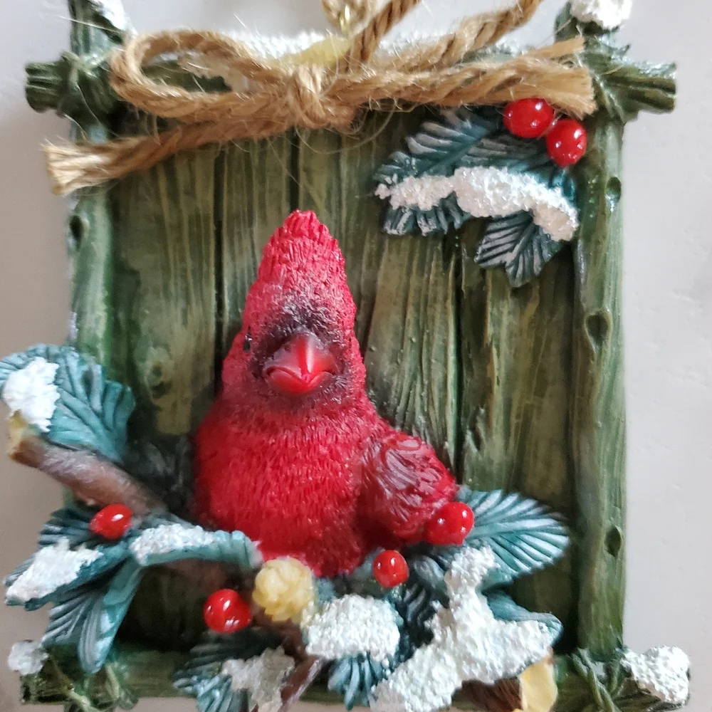 Cardinal & Snowy Holly Ornament